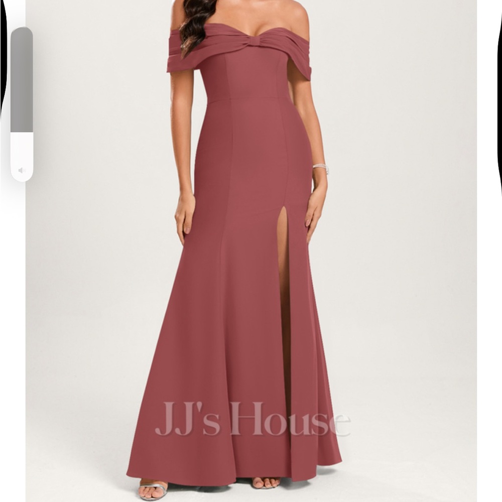 JJs House Trumpet/Mermaid Off the Shoulder Chiffon Bridesmaid Dress - Rosewood